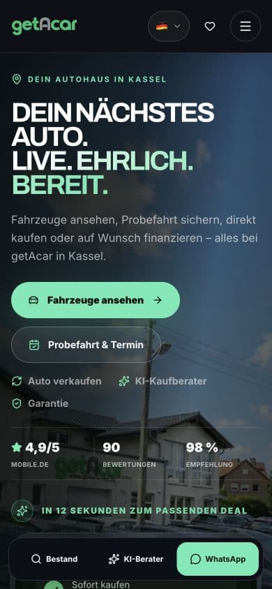 Echte Mobilansicht von GetACar Kassel, aufgenommen bei 390 Pixel Breite